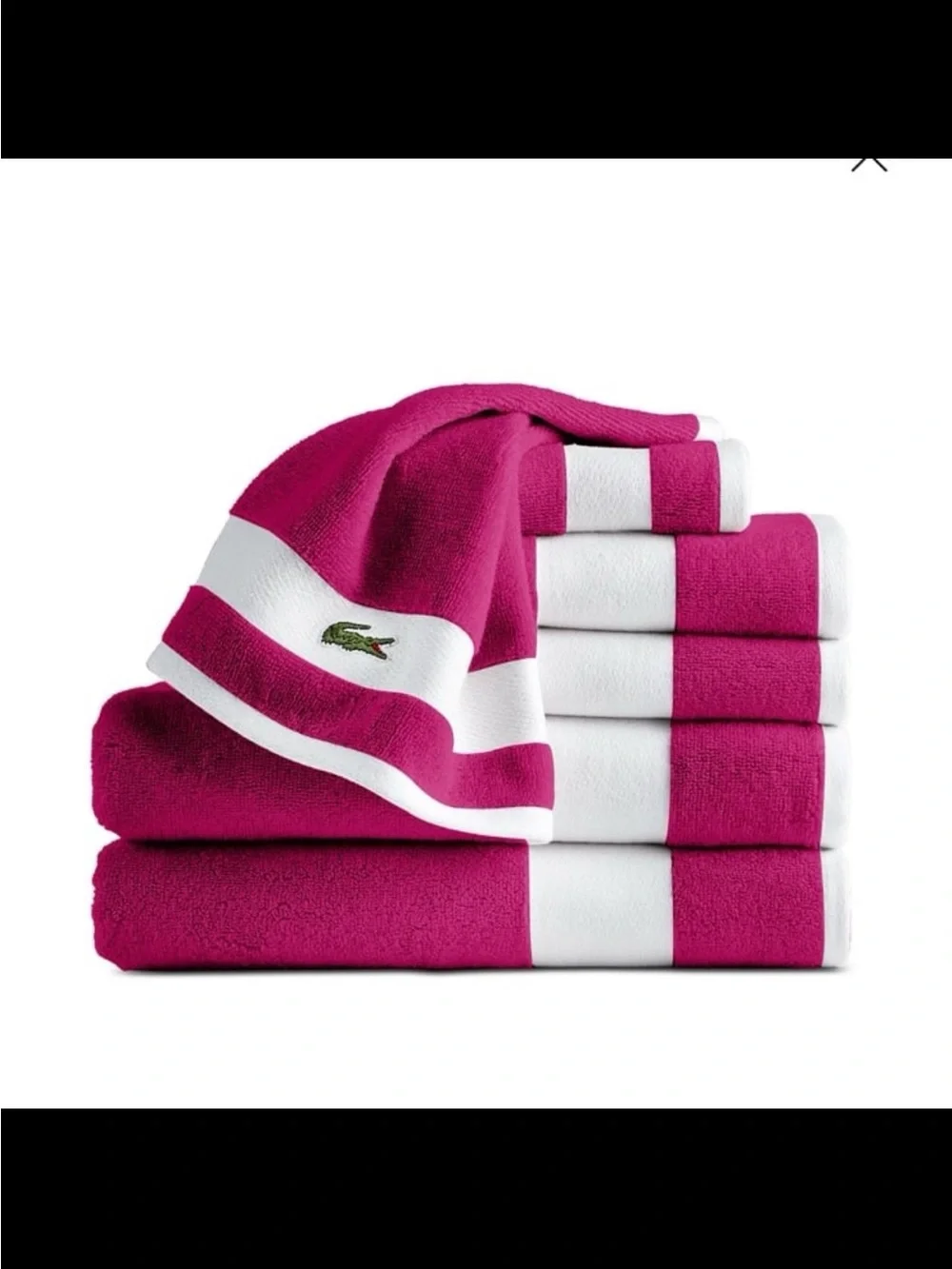 NWT Lacoste heritage sport strip logo cotton 6pc bath towel set color magenta